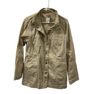 Chicos Jacket Size 1 Cream Tan Luxe Twill Utility Lightweight Casual Classic